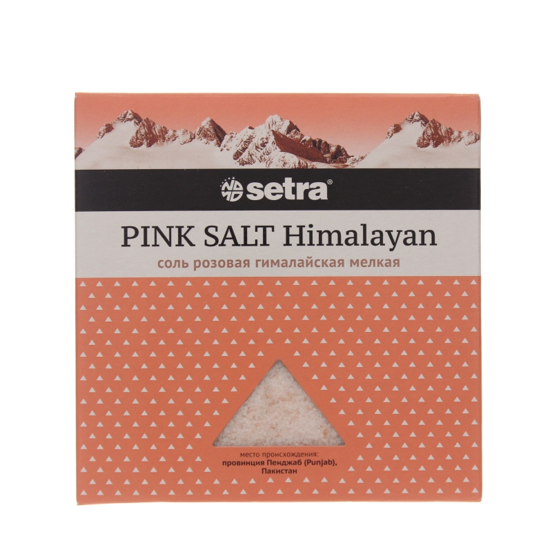 Соль Setra пищевая розовая гималайская мелкая, 500 гр., картон