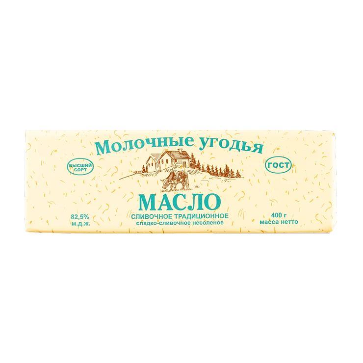 Масло сладко-сливочное Молочные угодья традиционное несоленое 82,5% 400 гр., обертка