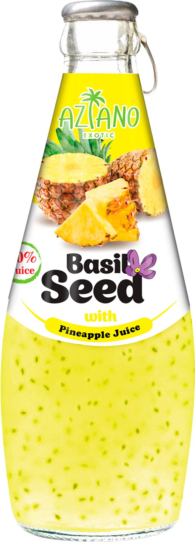 Напиток сокосодержащий Aziano Pineapple Juice with Basil Seed Drink 30%, 290 мл., стекло