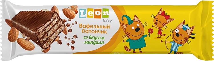 Вафельный батончик Leon baby Три кота со вкусом миндаля 35 гр., флоу-пак