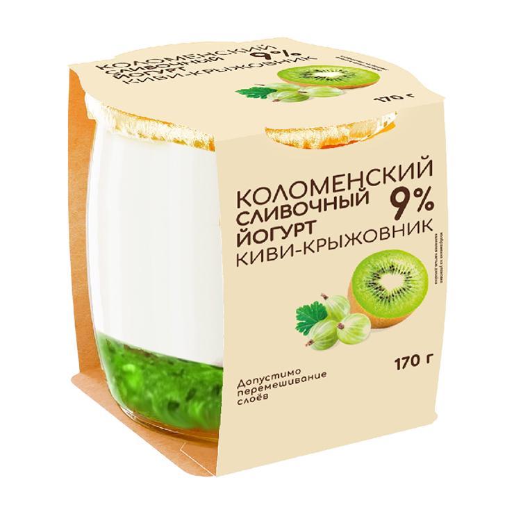 Йогурт Коломенское сливочный киви крыжовник 9% 170 гр., стекло