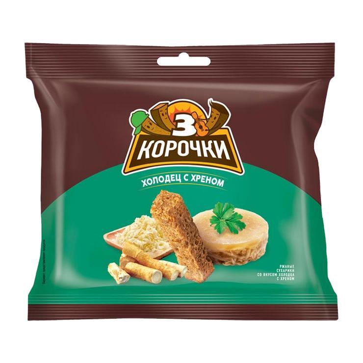 Сухарики 3 корочки ржаные холодец с хреном 100 гр., флоу-пак