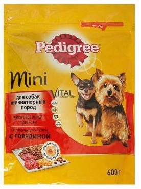 Корм Pedigree сухой для взрослых собак для миниатюрных пород Vital Protection с говядиной, 600 гр., пакет