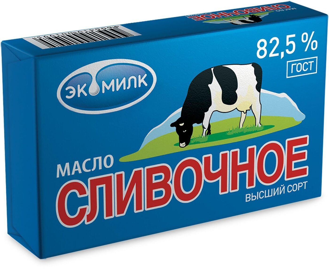 Масло ЭкоМилк Традиционное сладко-сливочное несоленое 82,5%, 330 гр., обертка
