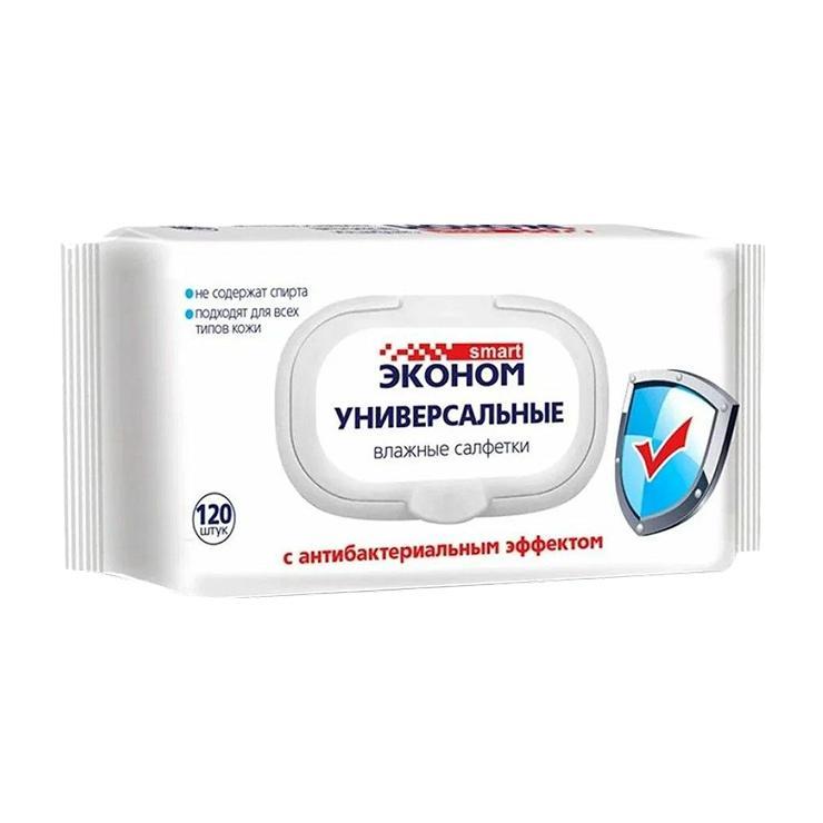 Салфетки влажные Эконом Smart антибактериальные с клапаном 120 шт., флоу-пак