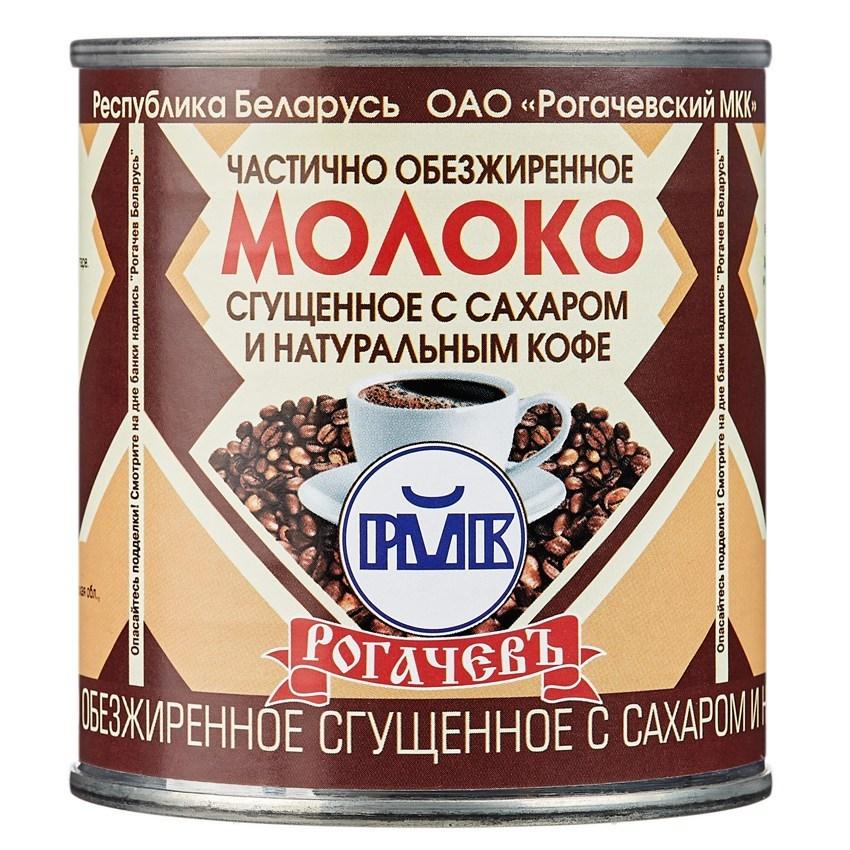 Сгущенное молоко С сахаром и натуральным кофе 7%, Рогачевъ, 380 гр., жестяная банка