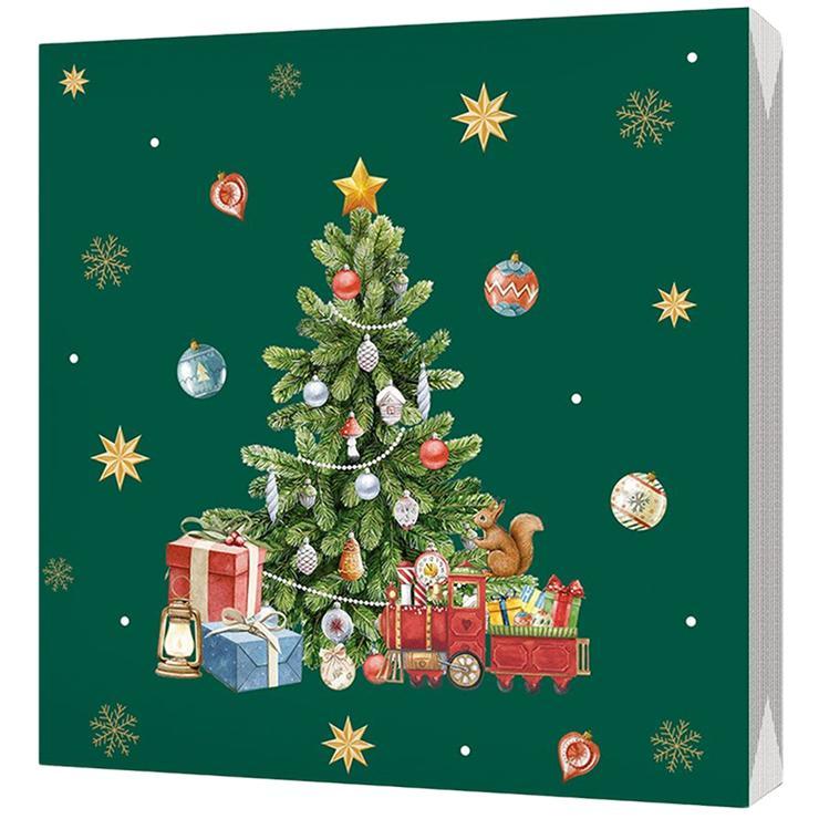 Салфетки бумажные BGREEN елка с подарками 3 слоя 33х33 смм 20 шт., флоу-пак