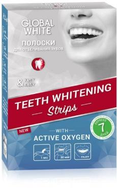 Отбеливающие полоски Global White для зубов с активным кислородом 7 дней 7 пар
