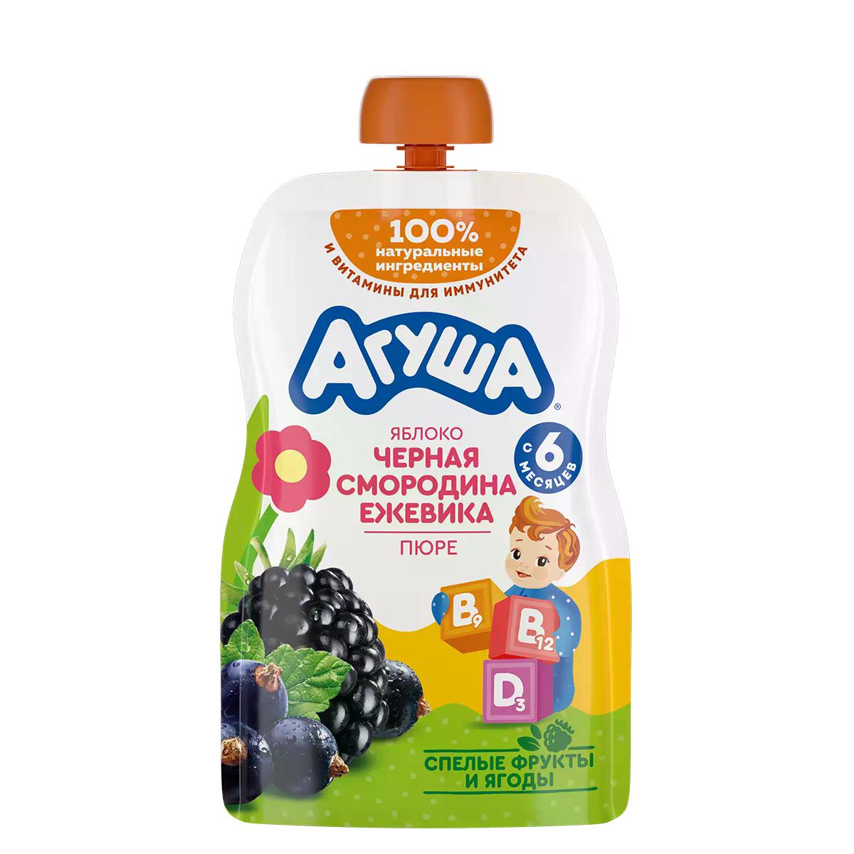 Пюре Агуша Укрепляй-ка яблоко черная смородина ежевика 80 гр., дой-пак