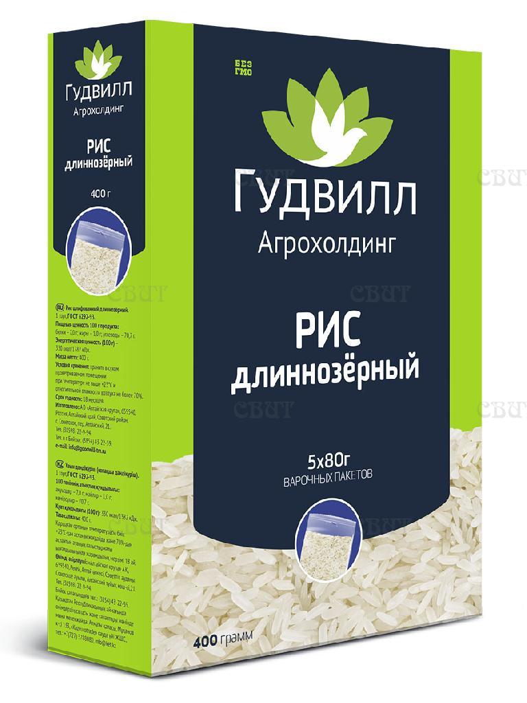 Рис длиннозерный 1 сорт 5 пак., Гудвилл, 400 гр., картон