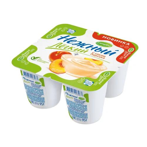 Продукт йогуртный легкий с соком персика 0,1% Campina Нежный, 95 гр., пластиковый стакан