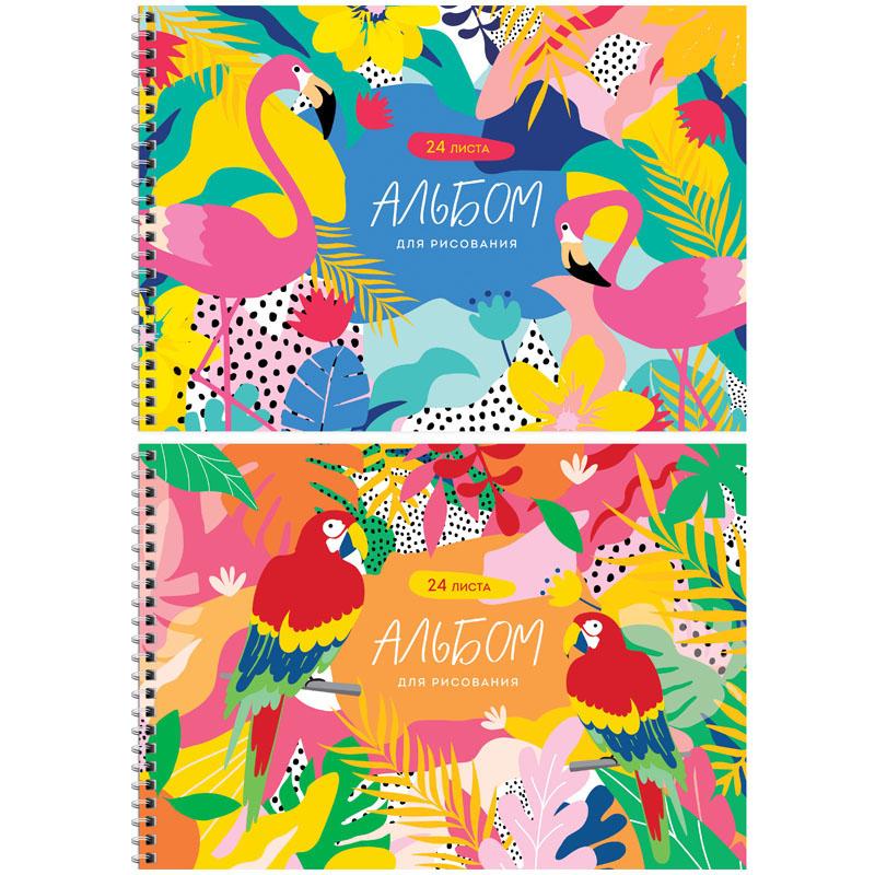 Альбом для рисования 24л., А4, на гребне ArtSpaceЦветы. Bright tropics, эконом