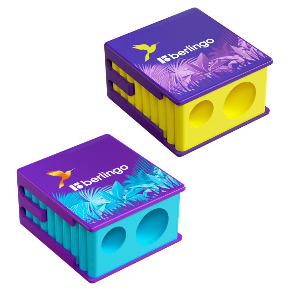 Точилка пластиковая Berlingo Flower Art с контейнером 2 отверстия ассорти, картон