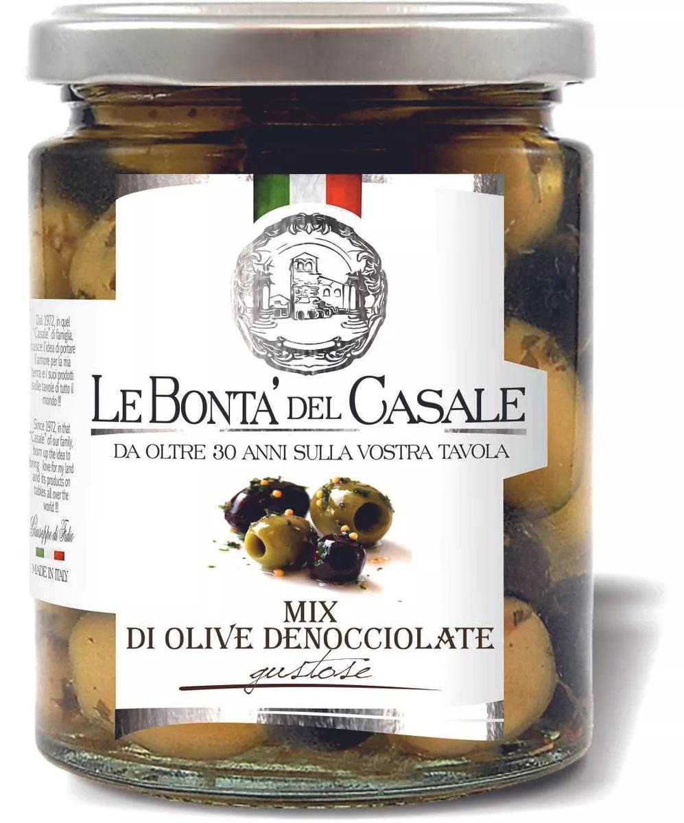 Оливки и маслины Le Bonta' del Casale без косточки, 314 мл., стекло