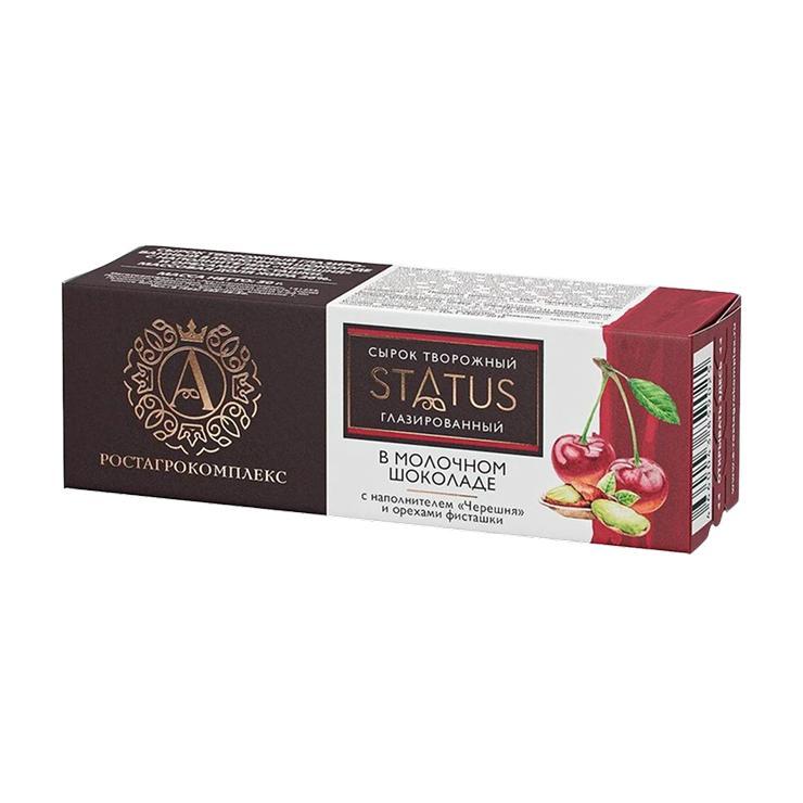 Сырок творожный А.Ростагрокомплекс STATUS глазированный в молочном шоколаде черешня фисташка 26% 50 гр., картон