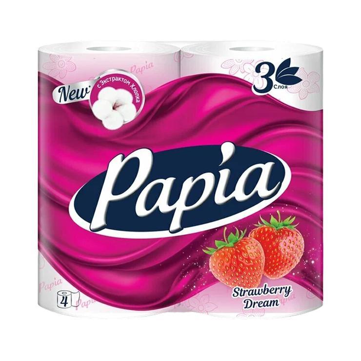 Туалетная бумага  Papia Strawberry Dream 3 слоя 4 шт., флоу-пак
