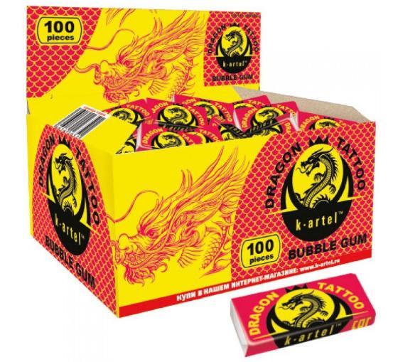 Резинка жевательная K-artel Dragon со вкусом тутти-фрутти с переводной татуировкой 2,5 гр., обертка