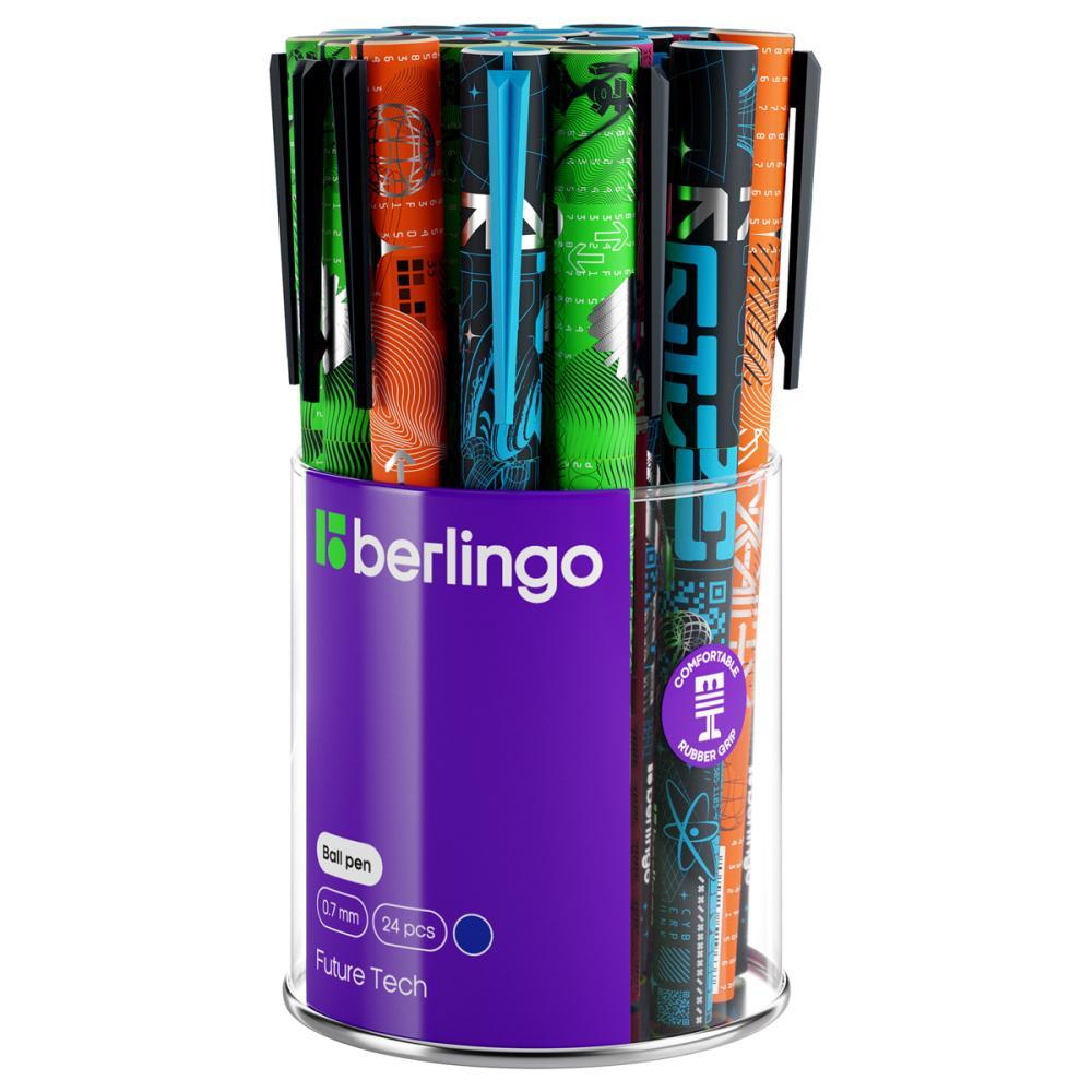 Ручка шариковая Berlingo Future Tech синяя 0,7 мм грип рисунок на корпусе ассорти, пакет