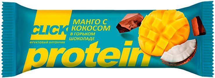 Батончик протеиновый КДВ Click Манго с кокосом в горьком шоколаде 40 гр., флоу-пак