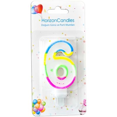 Свеча для торта цифра 6 разноцветная HorizonCandle