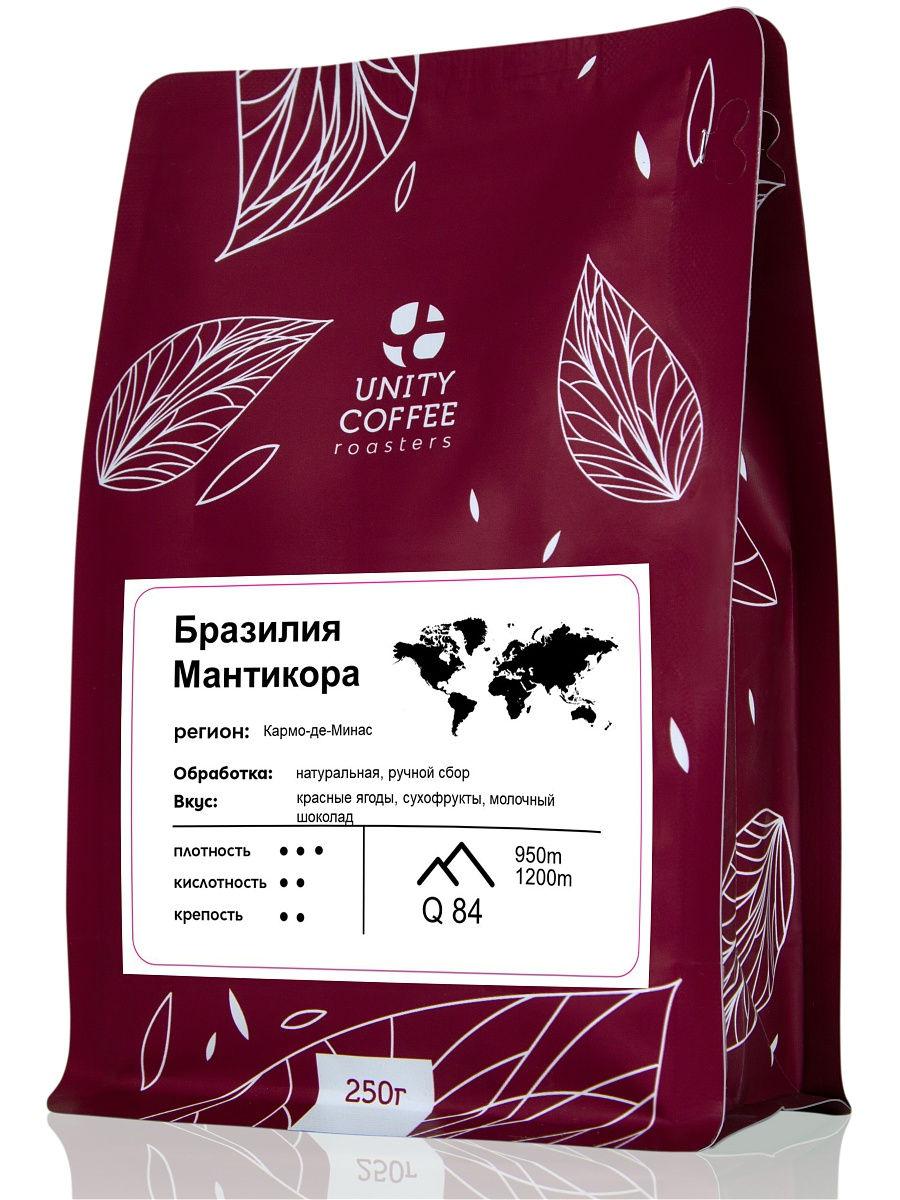 Кофе молотый Unity Coffee Бразилия Мантикора, 250 гр., пластиковый пакет