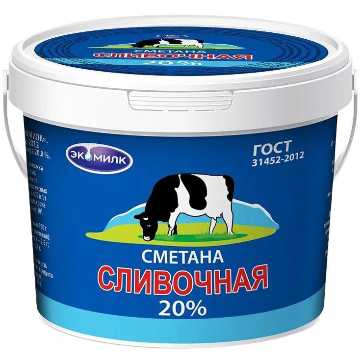 Сметана Экомилк сливочная 20 % 5 кг., ведро