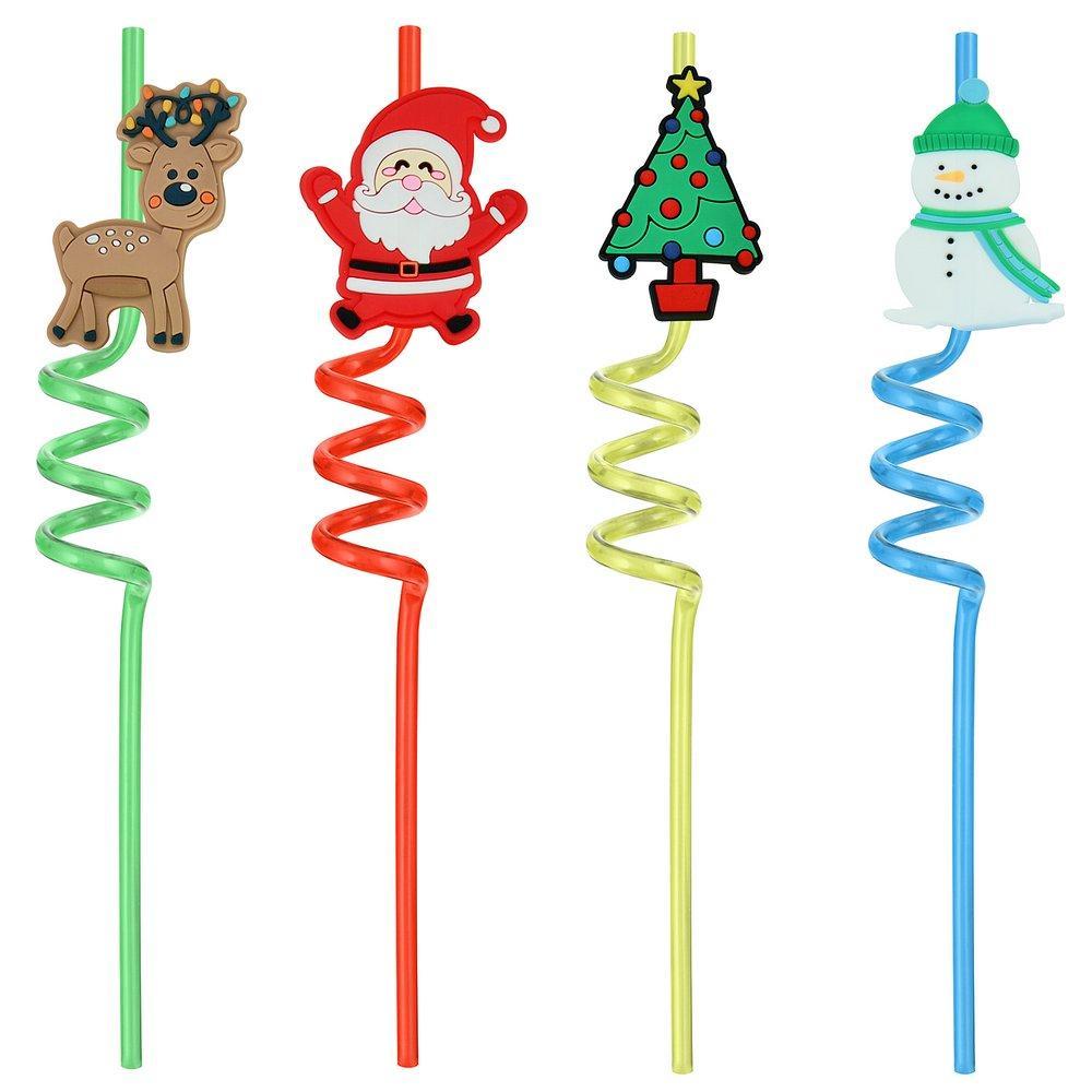 Трубочки для коктейля Мультидом новогодняя компания 4 штуки 26 см, пакет