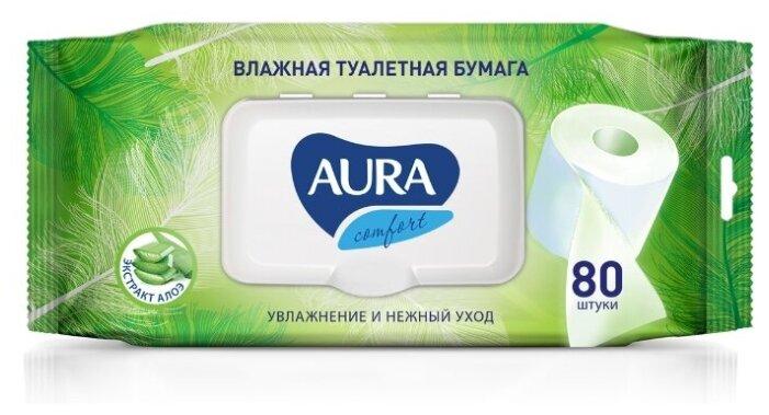 Туалетная бумага влажная  Aura Ultra Comfort с крышкой 80 шт., флоу-пак