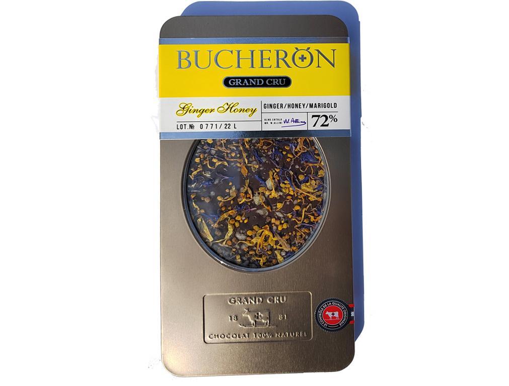 Шоколад Bucheron Grand Cru горький с имбирем, медовыми гранулами, пыльцой и васильком 100 гр., ж/б
