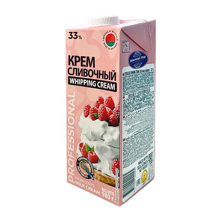 Крем Молочный мир сливочный стерилизованный 33% 980 гр., тетра-пак