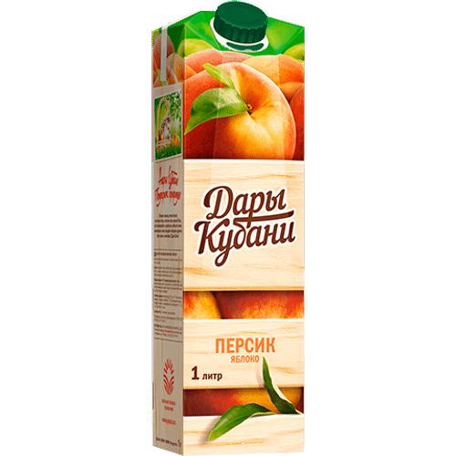 Нектар персиково-яблочный с мякотью Дары Кубани, 1 л., тетра-пак