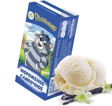 Мороженое брикет сливочное ванильное 10 %  Простоквашино, ПОЛЯРИС, 220 гр., флоу-пак