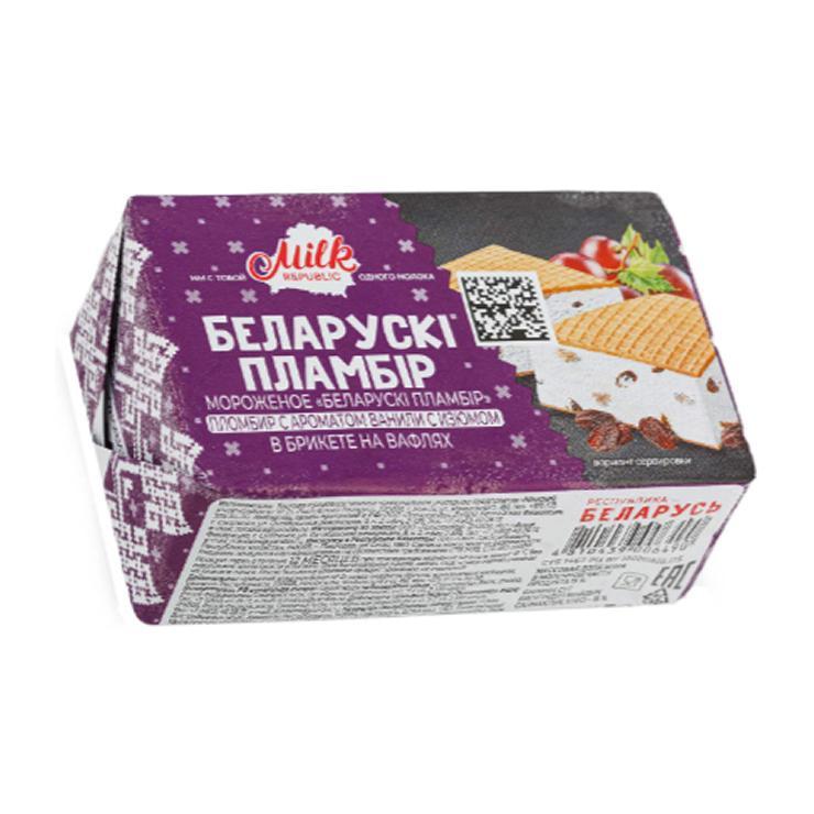 Мороженое пломбир Беларускi пламбiр брикет изюм на вафлях 100 гр., картон