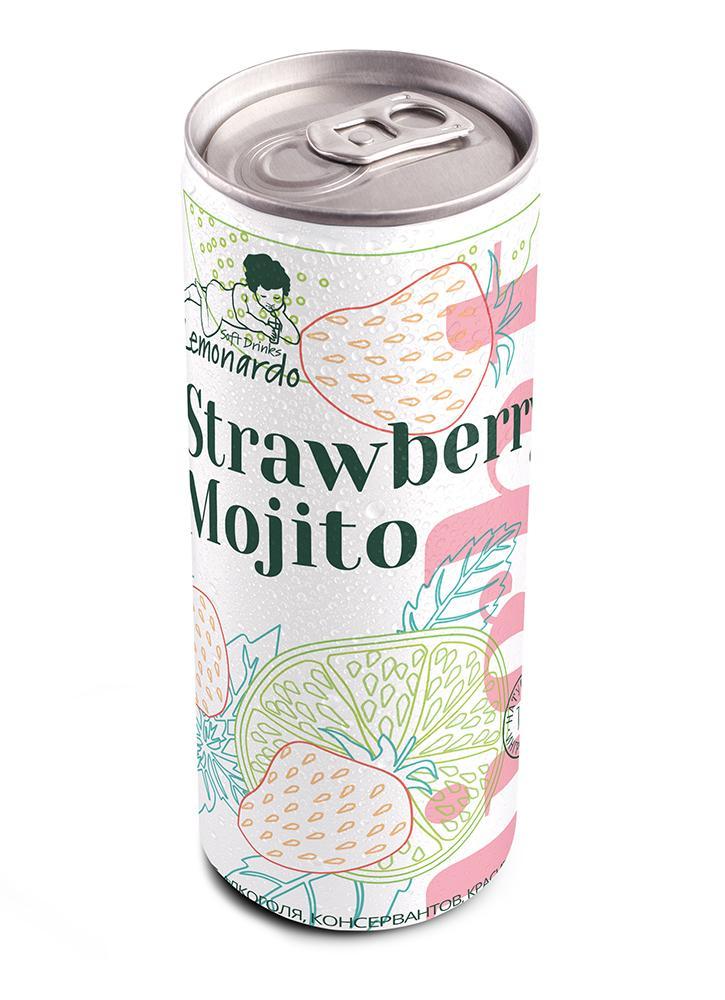 Лимонад Lemonardo Strawberry Mojito Light клубничный мохито натуральный со стевией 330 мл., ж/б