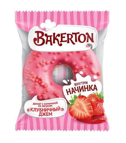 Донат Bakerton глазированный клубника 69 гр., флоу-пак