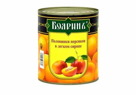 Персики БояринЪ половинки в легком сиропе, 850 мл., ж/б