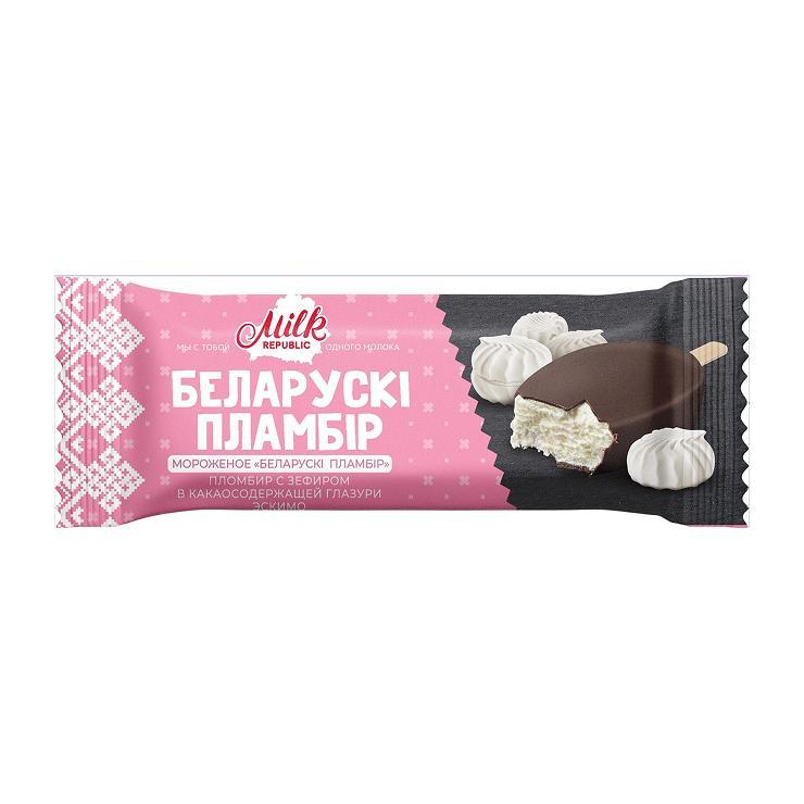 Мороженое эскимо MilkRepublic пломбир с зефиром в какао глазированный 15% 70 гр., флоу-пак