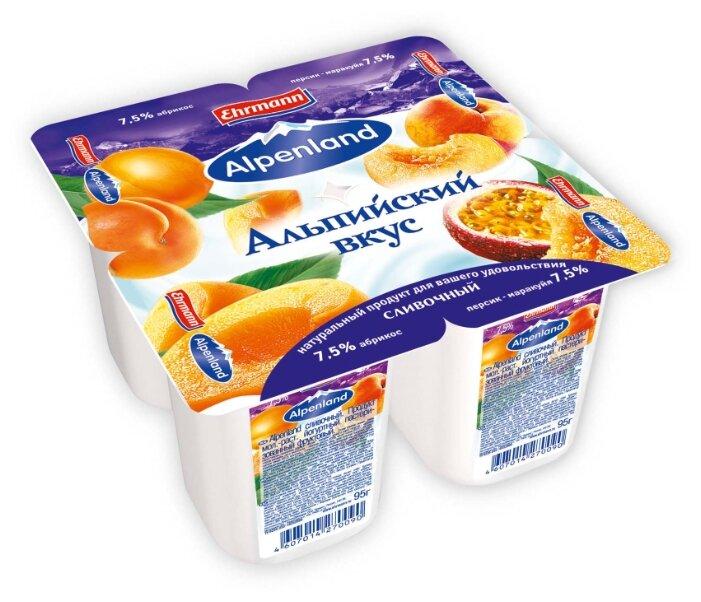 Йогуртный продукт Alpenland абрикос/персик-маракуйя 7.5% 95 гр., ПЭТ