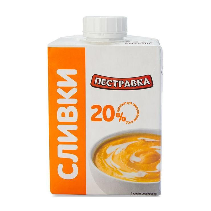Сливки Пестравка 20% ультрапастеризованные 500 мл., тетра-пак