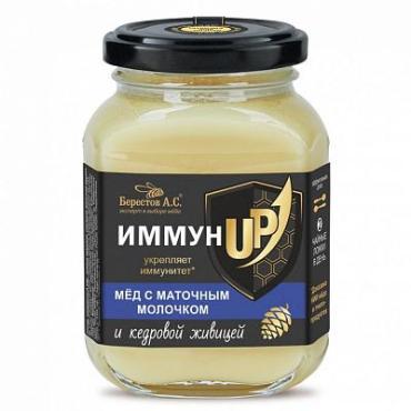 Мёд Берестов А.С. маточное молочко, кедр живица ИммунUp, 200 гр, стекло
