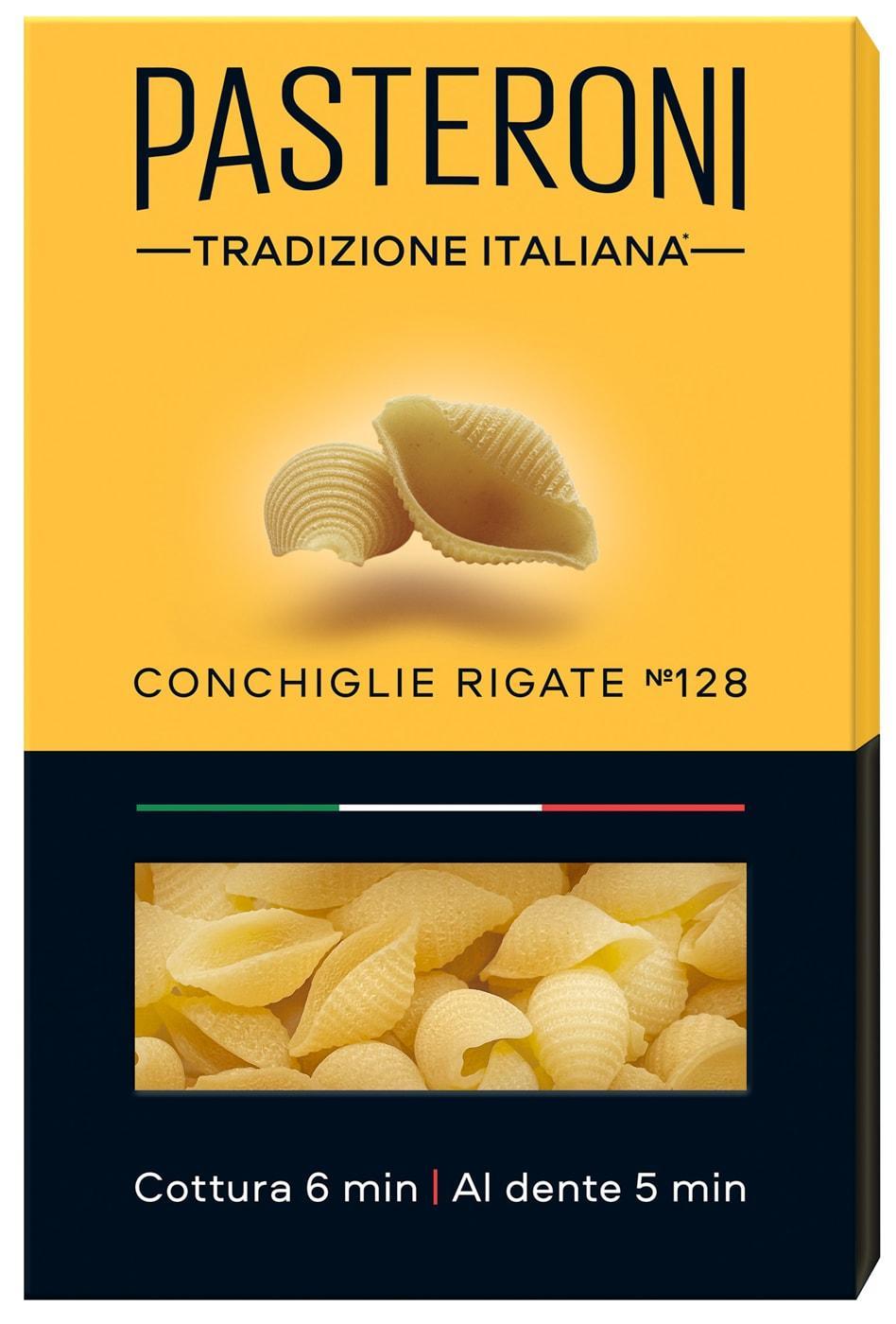 Макаронные изделия Pasteroni Conchiglie Rigate №128 400 гр., картон