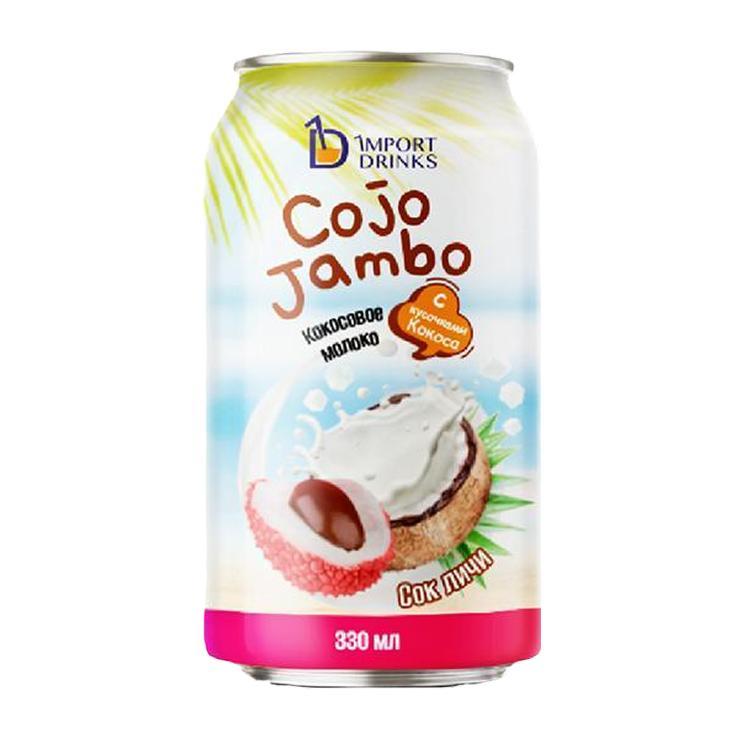 Напиток сокосодержащий COJO JAMBO кокосовое молоко с кусочками кокосовой мякоти личи 330 мл., ж/б