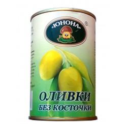 Оливки Юнона в заливке без косточки, 300 гр., ж/б