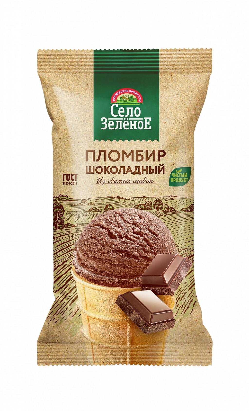 Мороженое пломбир Село Зелёное  шоколадный, 15%, 90 гр., флоу-пак