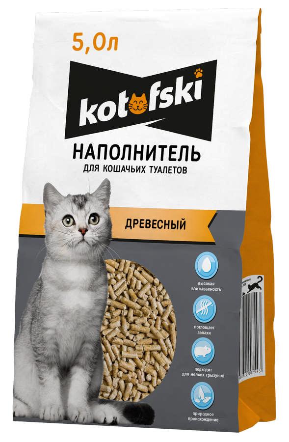 Наполнитель Kotofski для кошачьих туалетов древесный, 5 л., пакет