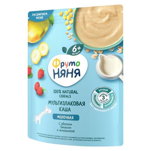 Каша мультизлаковая детская ФрутоНяня с яблоком бананом и земляникой 200 гр., дой-пак