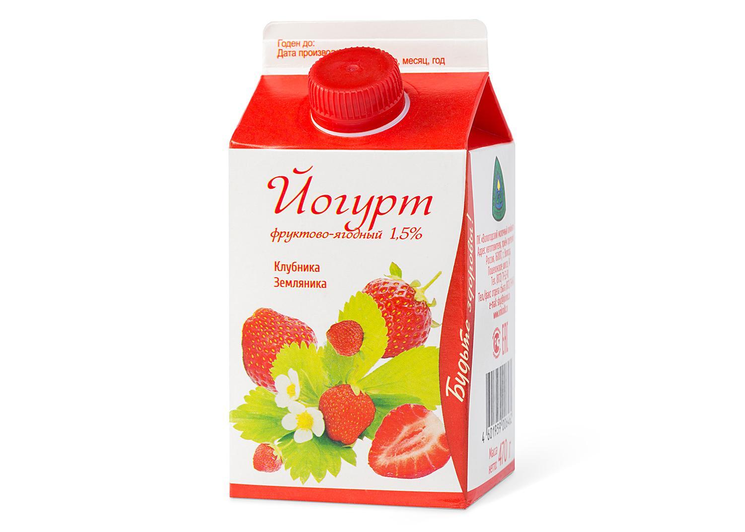 Йогурт фруктово-ягодный 1,5%, Вологодский МК, 470 гр, тетра-пак