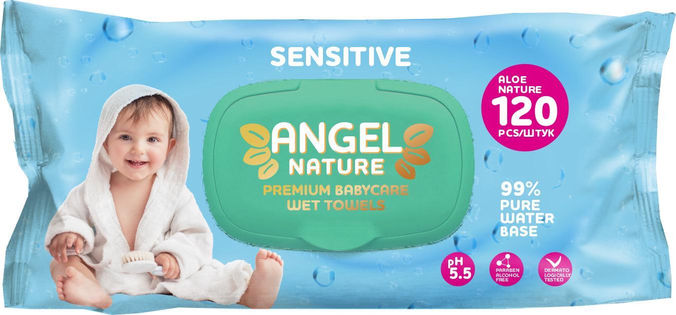 Салфетки влажные Ангел Голубой Sensitive 120 шт., флоу-пак