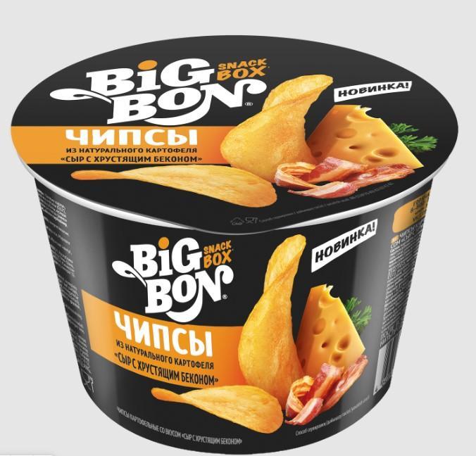 Чипсы Big Bon Snack Box Сыр с беконом 70 гр., чашка