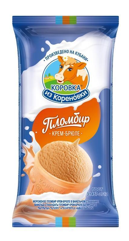 Пломбир Коровка из Кореновки, крем-брюле в стаканчике, 100 гр., флоу-пак